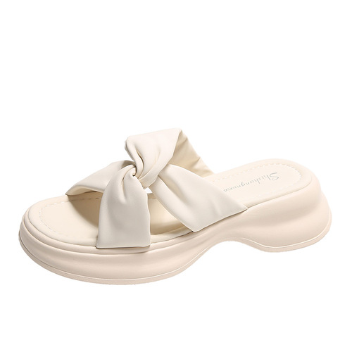 Women's One-Sole Open-Toe Slides 2024 Summer New Korean Style Thick Sole Slippers Casual Flat Heel Beach Sandals One Pair Dropshipping