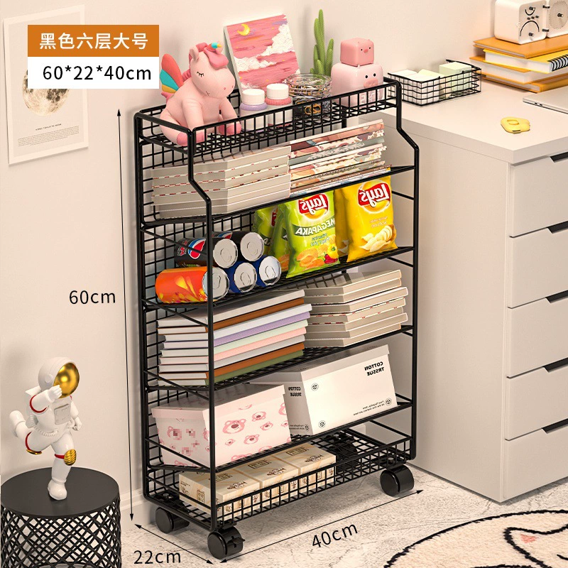 Small movable bookshelf, desktop-to-floor storage with wheels, multi-tier compact organizer