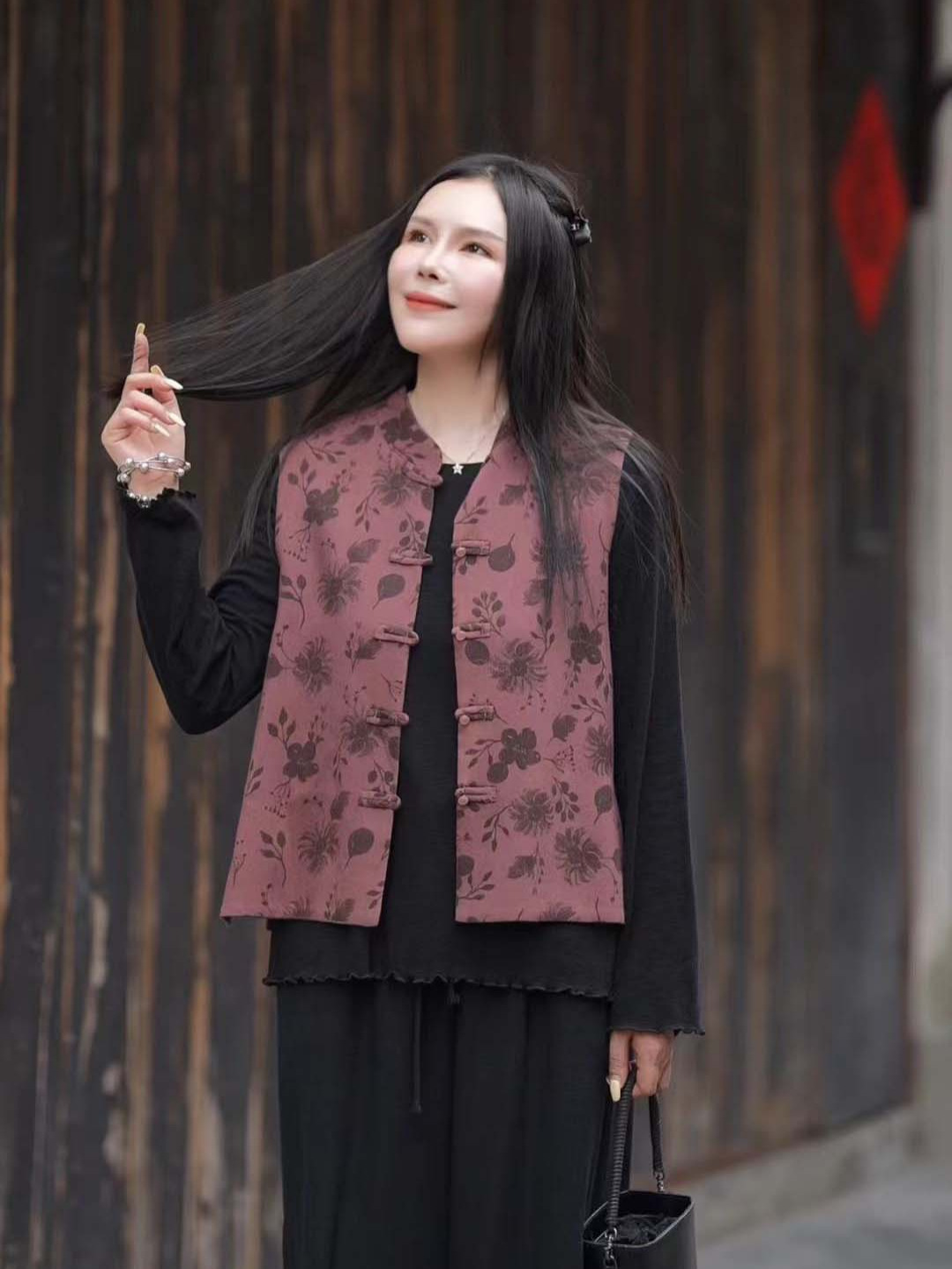2025 otoño estilo nacional chino vertical collar hebilla en ambos lados vestir chaleco de mujer chaleco corto