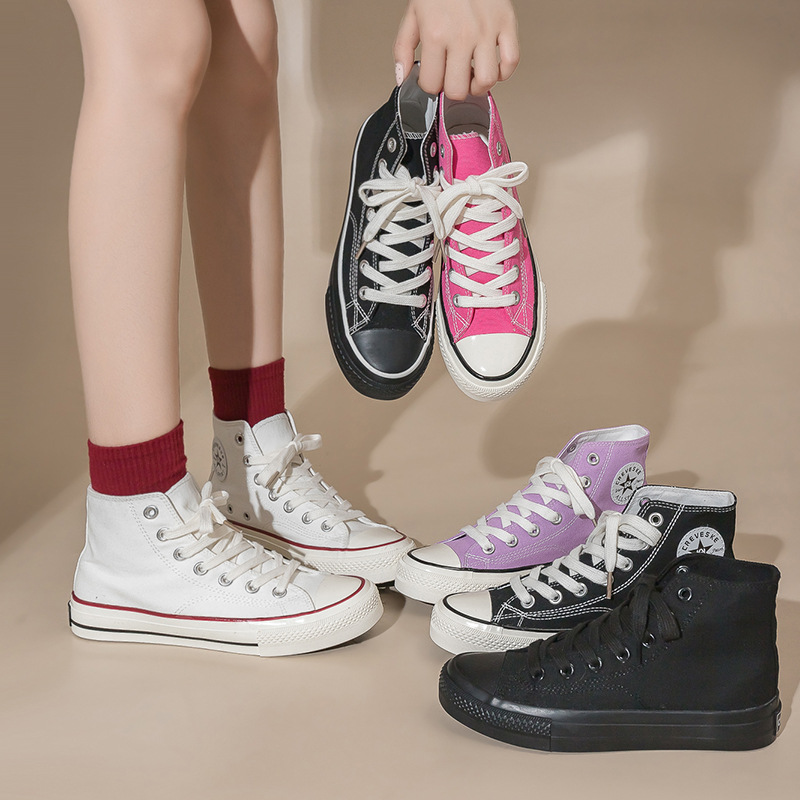 Retro clásico de la década de 1970 tres veces vulcanizado aceite brillante zapatos de lona de alto perfil para hombres y mujeres parejas de zapatos de skate de estudiantes versátiles