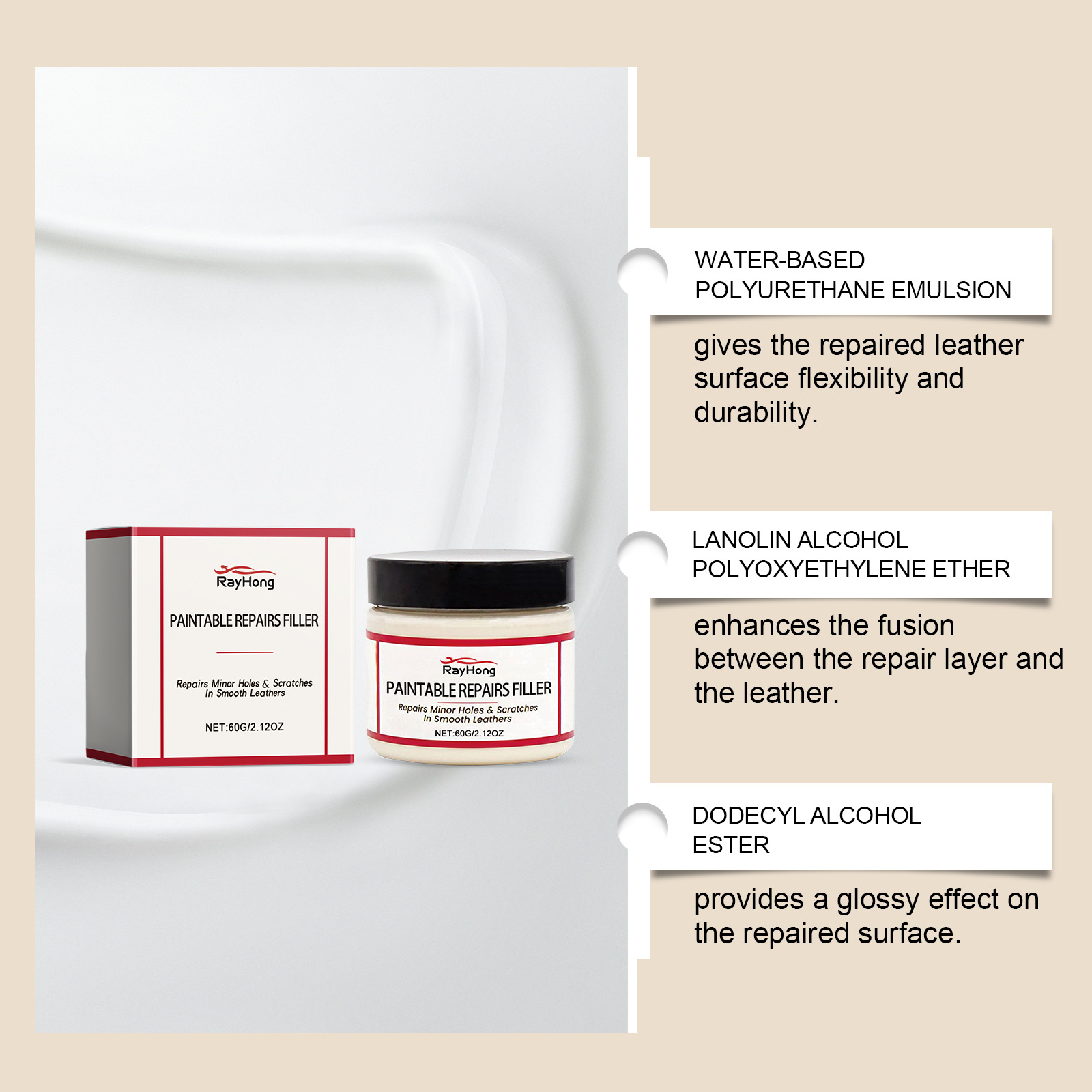 Rayhong Leather Repair Paste Car Seat Scratch Repair Sofa Leather Damage Refurbishment Repair Paste