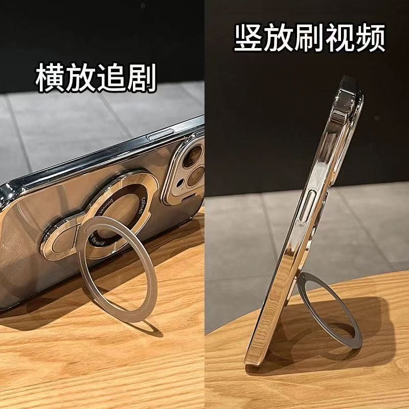 Ốp lưng iPhone trong suốt có giá đỡ kim loại từ tính, bảo vệ ống kính, chống sốc — đen, trắng, tím, cam chi tiết 1