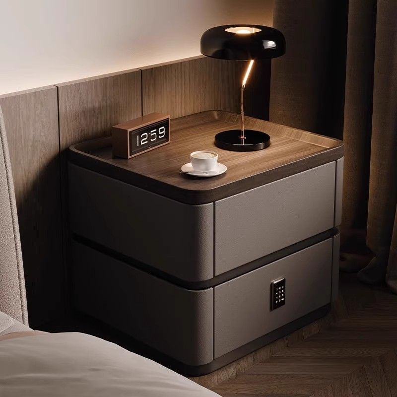 Bedside Table Modern Simple Smart Italian Minimalist Solid Wood Storage Home Light Luxury High-End Bedroom Bedside Table Chi Weng