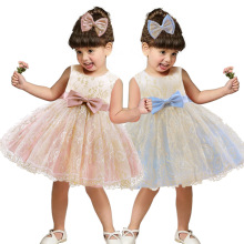 新款外贸童装亚马逊热卖拼色蓬蓬演出服2025年春季蕾丝公主连衣裙