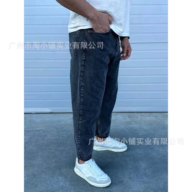 Black Pants Men's Loose Straight Jeans Men's Banana Pants Casual plus size High-end Harlan Cropped Pants Spring Black Pants Men's Loose Straight Jeans Men's Banana Pants Casual plus size High-end Harlan Cropped Pants Spring