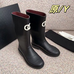 小香时尚款不过膝长靴女外穿防滑防水厚底圆头骑士黑色中古雨靴女