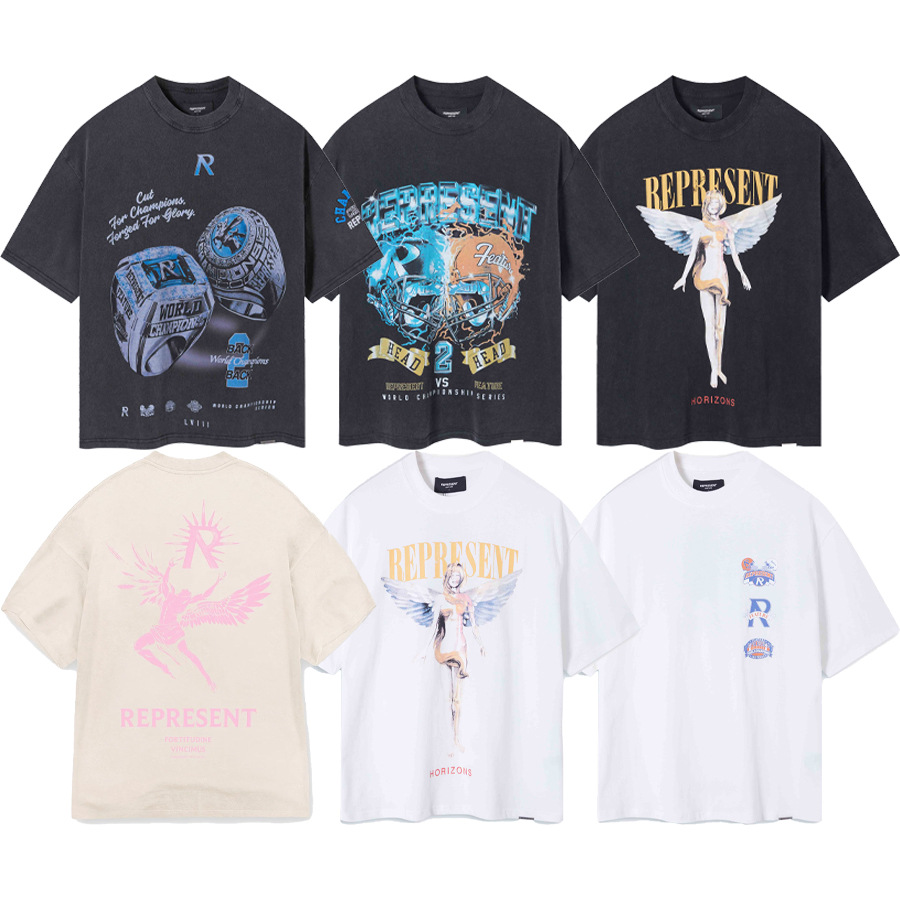 REPRESENT anillo limitado estampado lavado viejo hombre suelto casual camiseta de manga corta