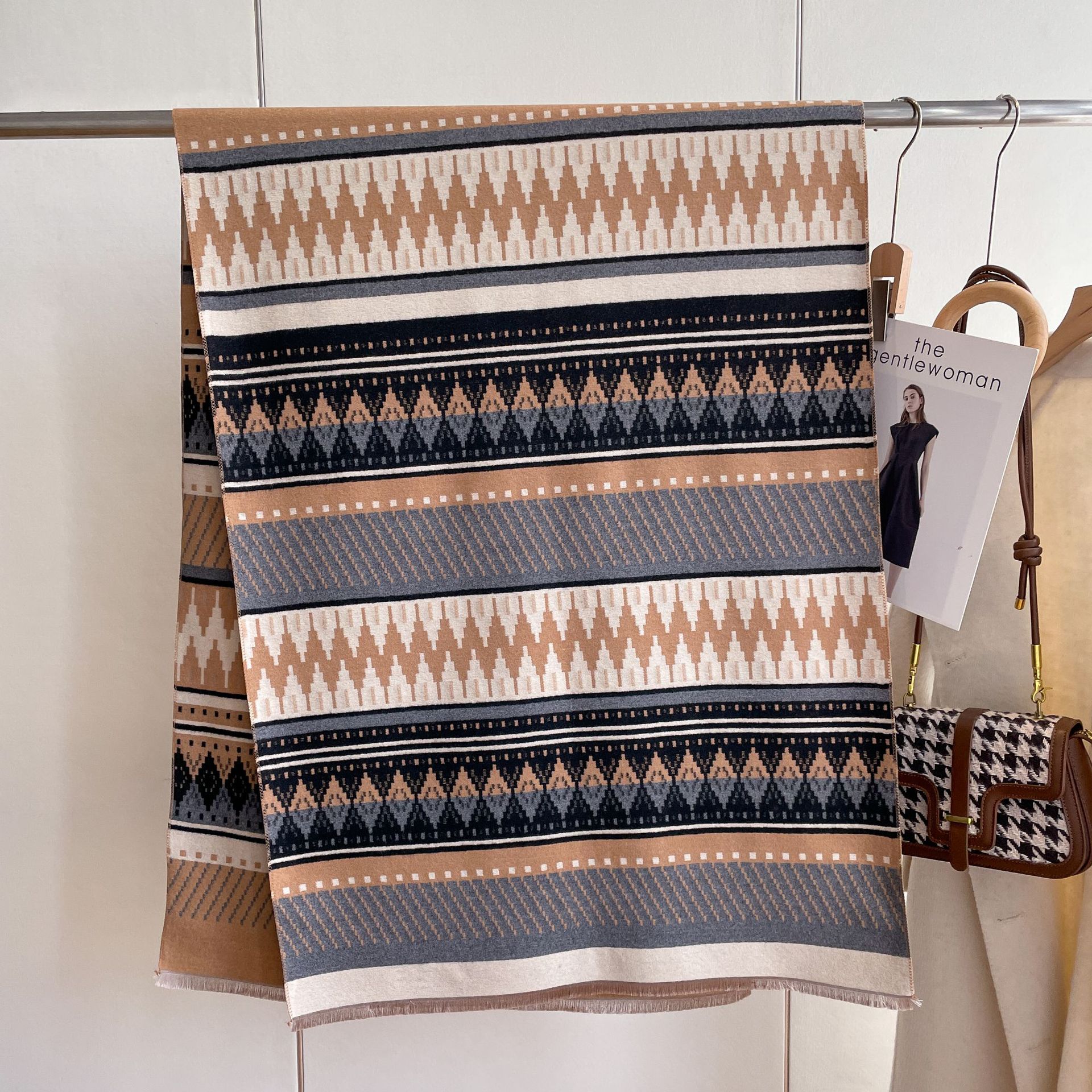 Otoño e Invierno nuevo retro bohemio rombo contraste color Plaid bufanda doble cara Cachemira-como moda cálido chal