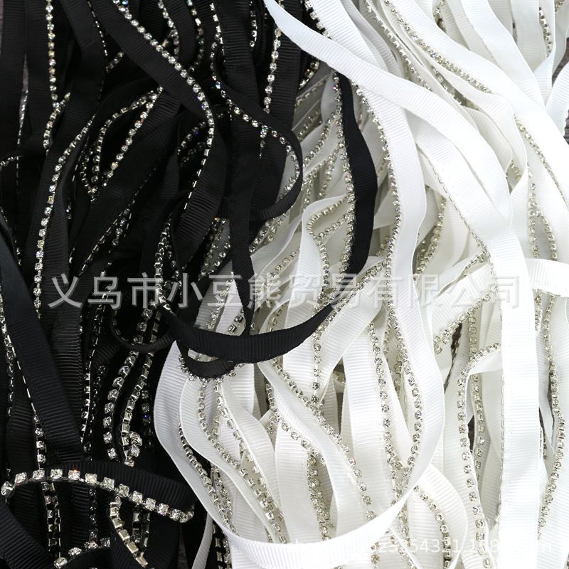 厂家批发单边织带螺纹带钻石链条装饰服装辅料配件花边水钻珍珠
