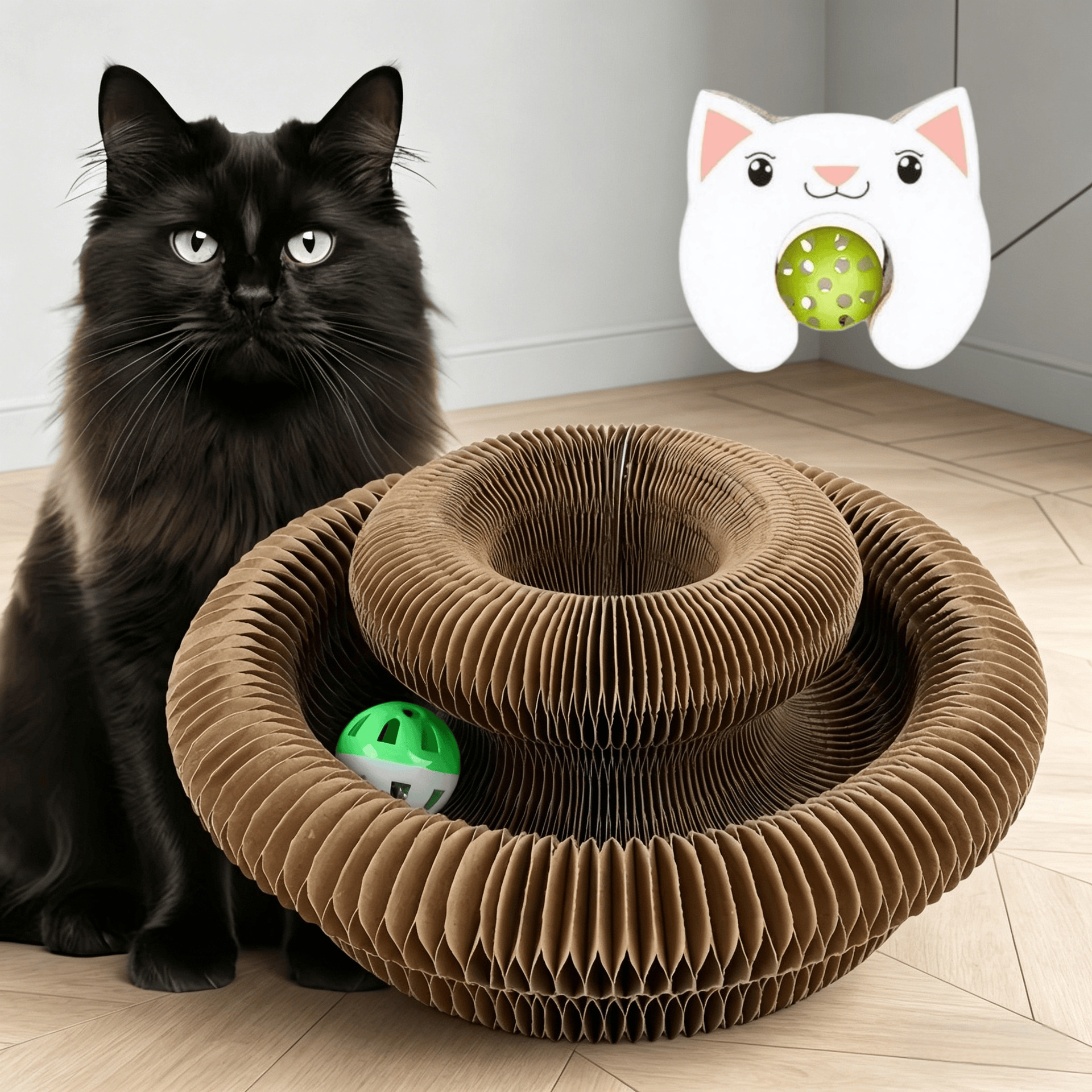 Órgano mágico para gatos agarrar tablero juguete para gatos auto-hi alivio de aburrimiento con campana papel corrugado resistente al agarramiento plegable juguete para gatos