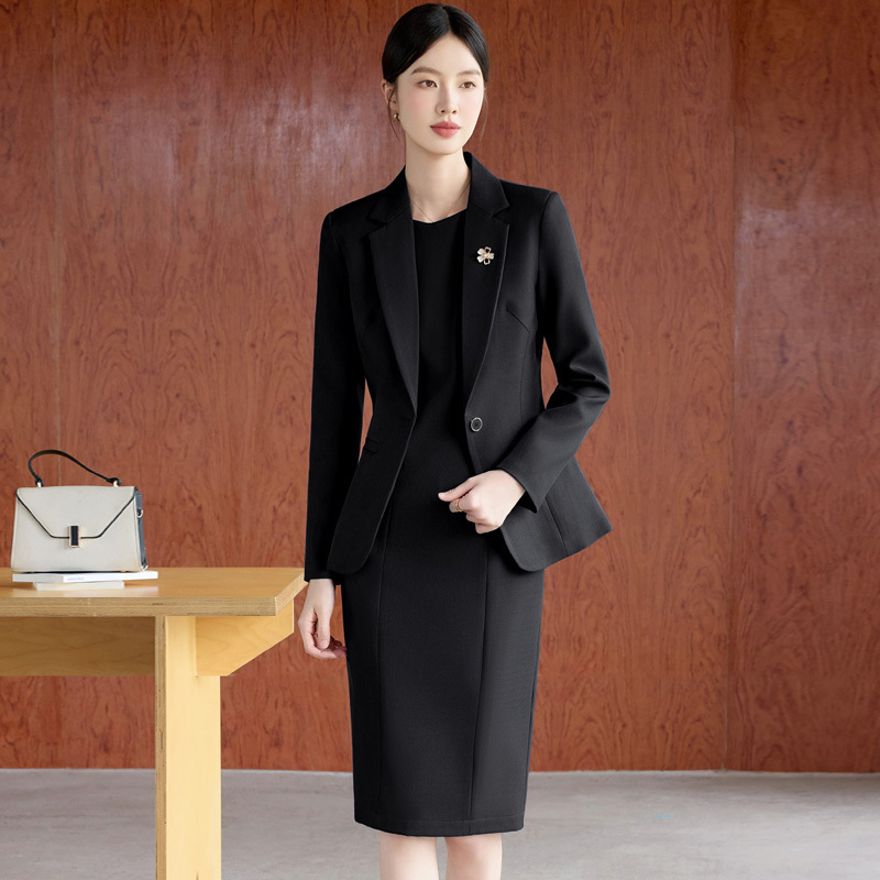 酒红色西装外套女春秋2025新款时尚气质高端西服连衣裙套装两件套|undefined
