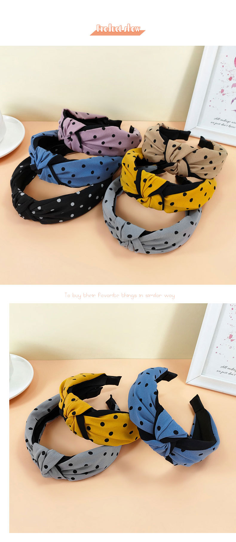 Retro Wave Point Color Matching Knotted Double-layer Mixed Color Hairpin Fabric Hairband display picture 2