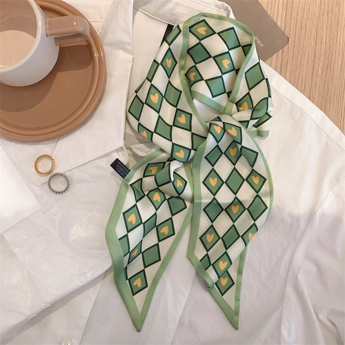 Small fresh green color whitening multi-functional small scarf for women new long streamer to tie hair and headband to decorate small scarf