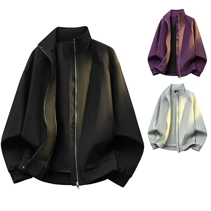 Stand-up collar jacket, solid color, men's autumn and winter loose-fitting couple's style, double-layer versatile coat, new foreign trade model, three-proof patchwork top Stand-up collar jacket, solid color, men's autumn and winter loose-fitting couple's style, double-layer versatile coat, new foreign trade model, three-proof patchwork top