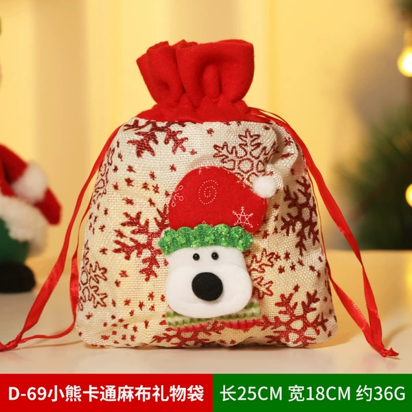 D-69 bear cartoon linen gift bag