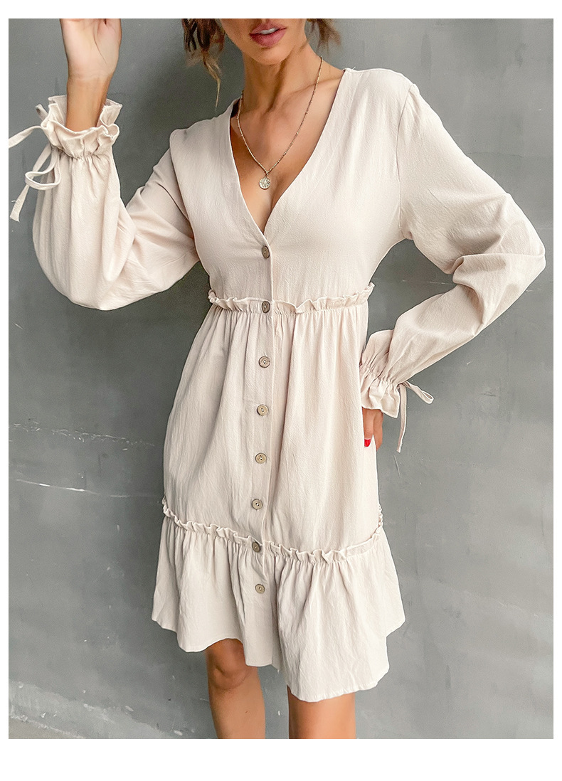 women s solid color v-neck button long-sleeved shirt dress nihaostyles clothing wholesale NSDMB77983