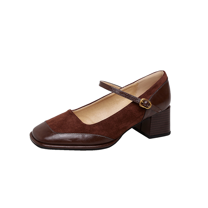 2025 primavera nuevo estilo retrógrado francés una hebilla mary-zhen zapatos de tacones altos gruesos y poco profundos zapatos de talón alto