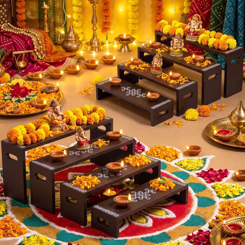 Cross-border wooden Palarveli offering table, Ganesh and Kalam altar decorations, Diwali table, wooden elevated stand