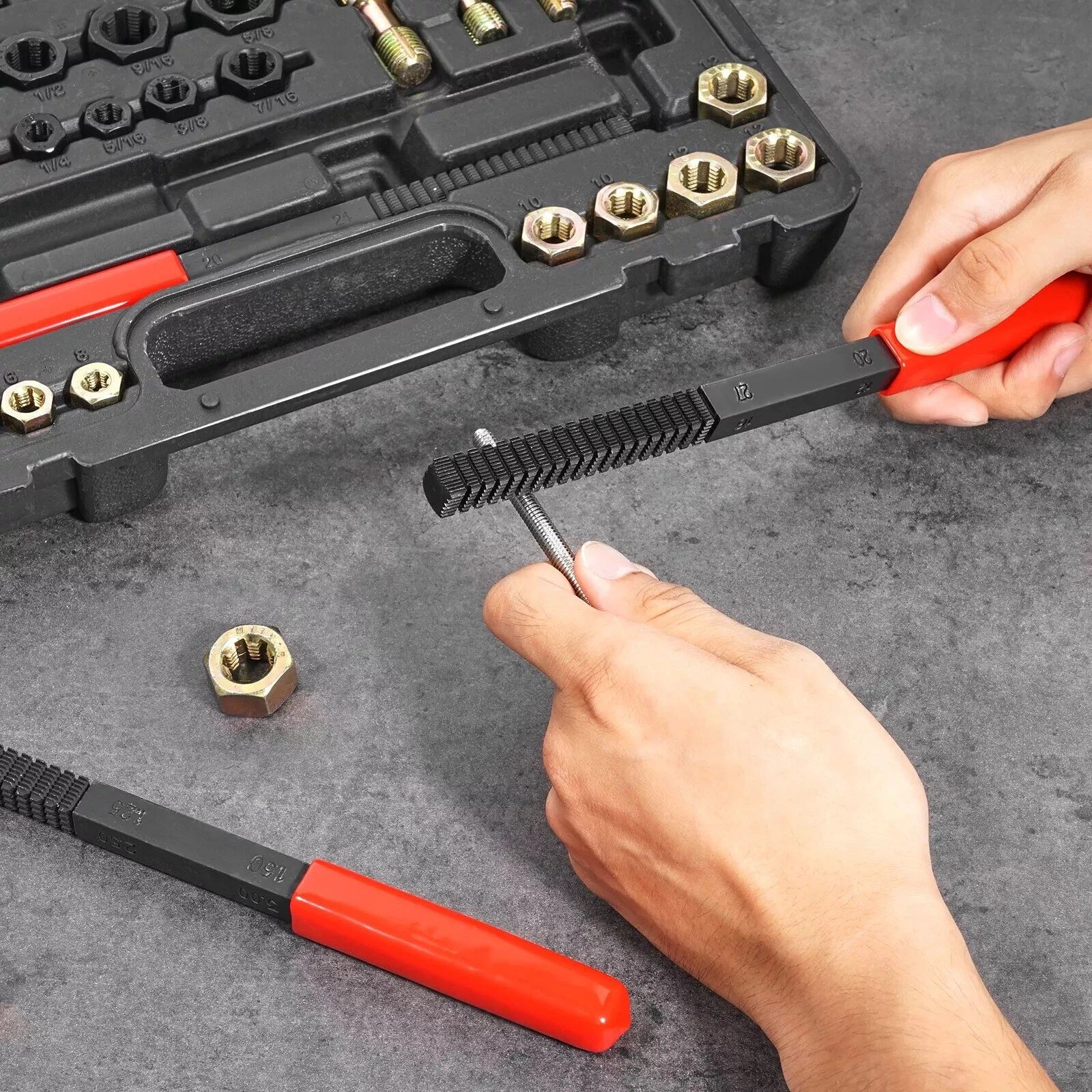 49-Piece Set of Thread Repair Tools, Damaged Thread Cleaning Tools, Tap and Die Repair Tools