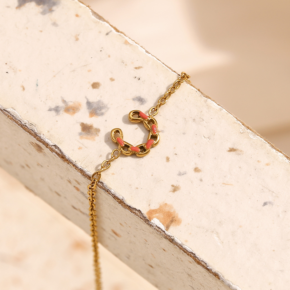 Orange Stainless Steel Horseshoe Bracelet