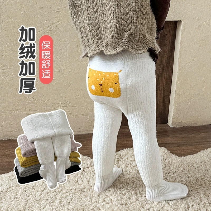 冬季宝宝打底裤大屁屁加绒加厚保暖儿童连裤袜卡通大pp中腰一体裤|undefined
