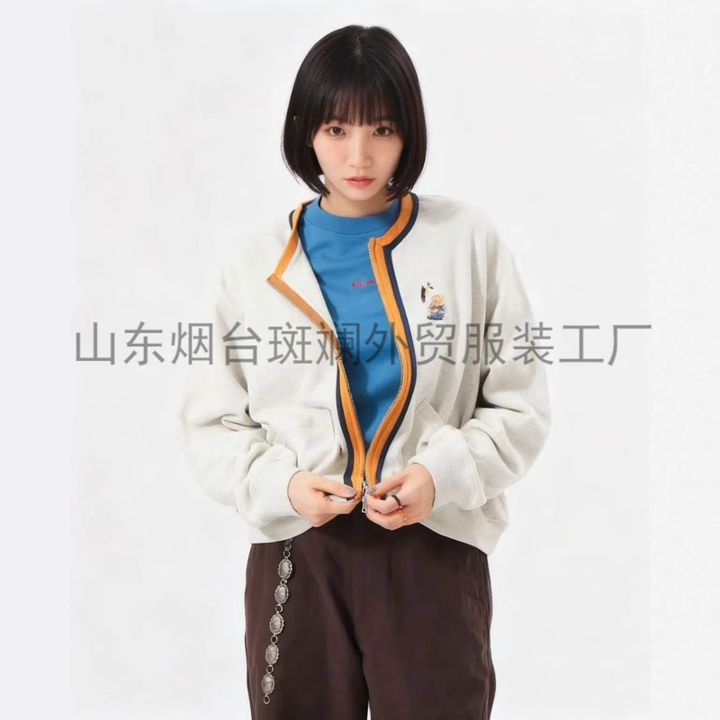 Original Factory Direct Supply of Export Clothing Cc45R Embroidered Bear 3-Color Zipper Sweatshirt Half-Open Collar Hooded Sweatshirt