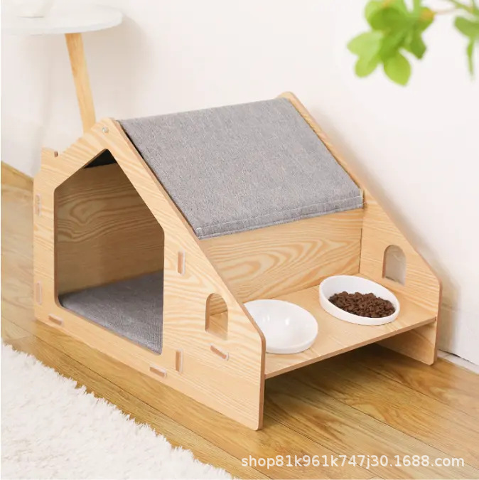 高級猫ソファベッドソリッドパターン木製透明アクリル屋内猫防湿子猫からかいハウス|undefined