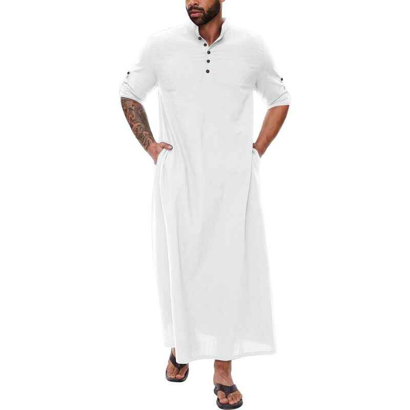 2026 Cross-Border Foreign Trade Style Simple Long Men's Stand-Collar Button-Up Shirt Dress Men's Clothing