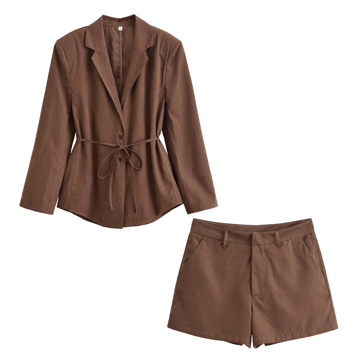 Ensemble deux pièces sexy GraceChic Cross-Border, composé d'un blazer rayé à nœud papillon et d'un short trapèze, idéal pour l'été._voghion.com