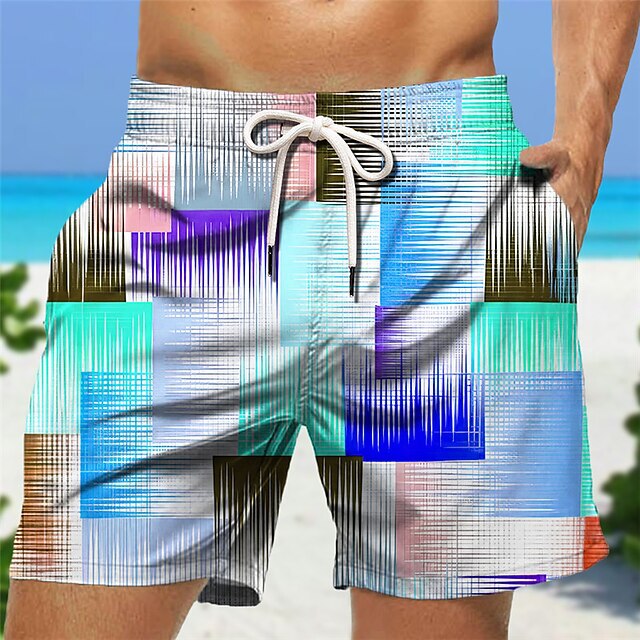 Europe and the United States cross-border 3D printing men's casual drawstring striped geometric shorts AliExpress Amazon ebay