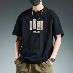 プリントコットン半袖Tシャツメンズ夏ユーストレンド多用途ニッチデザイン快適なカジュアル服