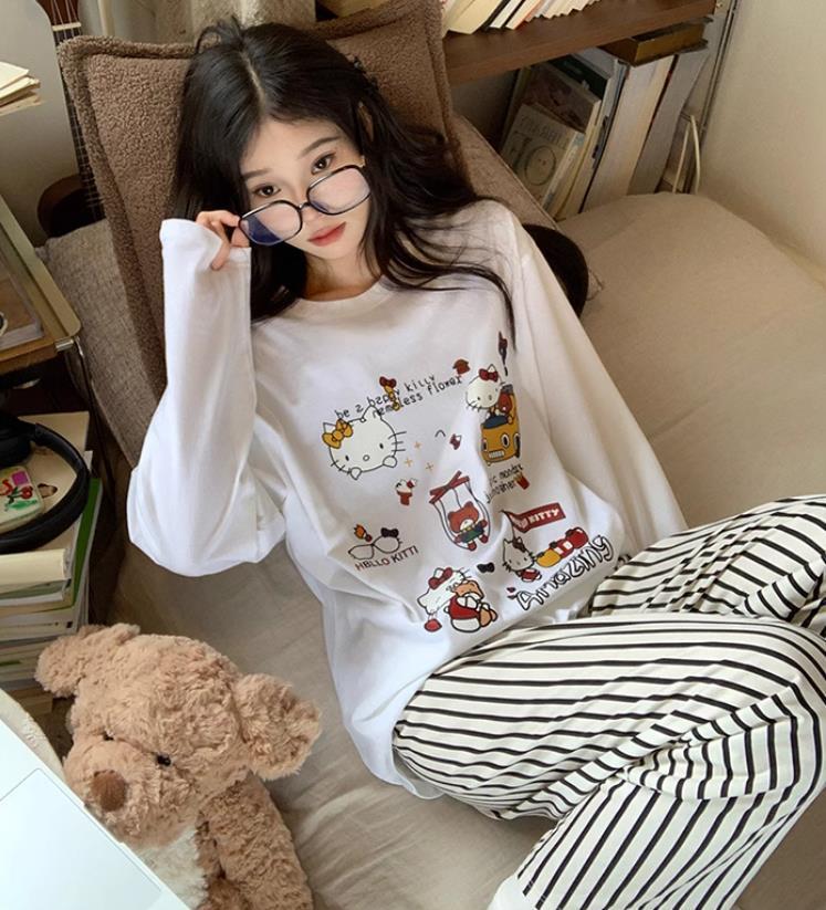 흰색 안경 KT 고양이 스트레이트 팬츠 더블길이