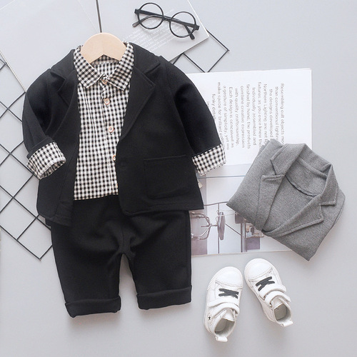 Children's spring suit, boy's suit, autumn long-sleeved baby suit, three-piece suit for baby boy, handsome and trendy clothes