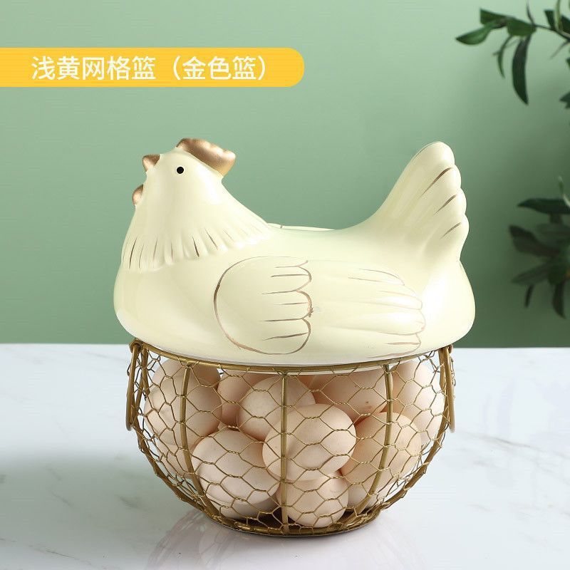 陶瓷鸡蛋篮水果篮杂物蓝陶瓷厨房置物架创意收纳铁编篮铁艺收纳篮|undefined