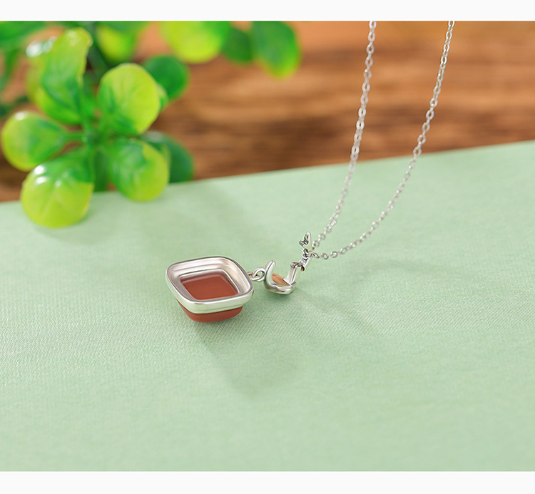 Mặt dây chuyền bạc S925 hình vuông phong cách Trung Quốc đơn giản — Mặt dây chuyền đơn (không có dây chuyền) chi tiết 3