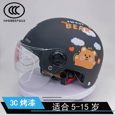 Motosiklet kaskı (dəbilqə) – Seasons Summer cute helmet - 3c-middle-aged-child-paint-black-bear-a-short-transparent-mirror