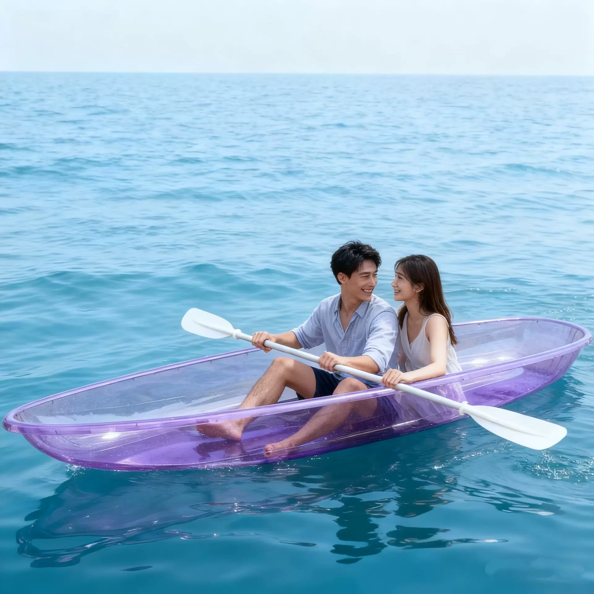 景区漂流船水晶船婚纱拍摄网红玻璃船水上透明船公园皮划艇划桨船