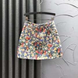 高腰碎花牛仔短裙女夏季时尚洋气减龄百甜美个A字印花牛仔半身裙