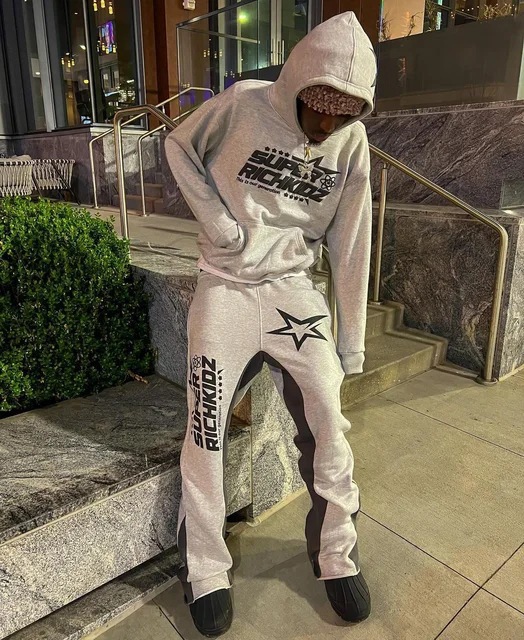 European and American Retro Sweater Star Print Men's and Women's Pullover European and American Fashion Hooded Casual Sweatshirt Y2K suit