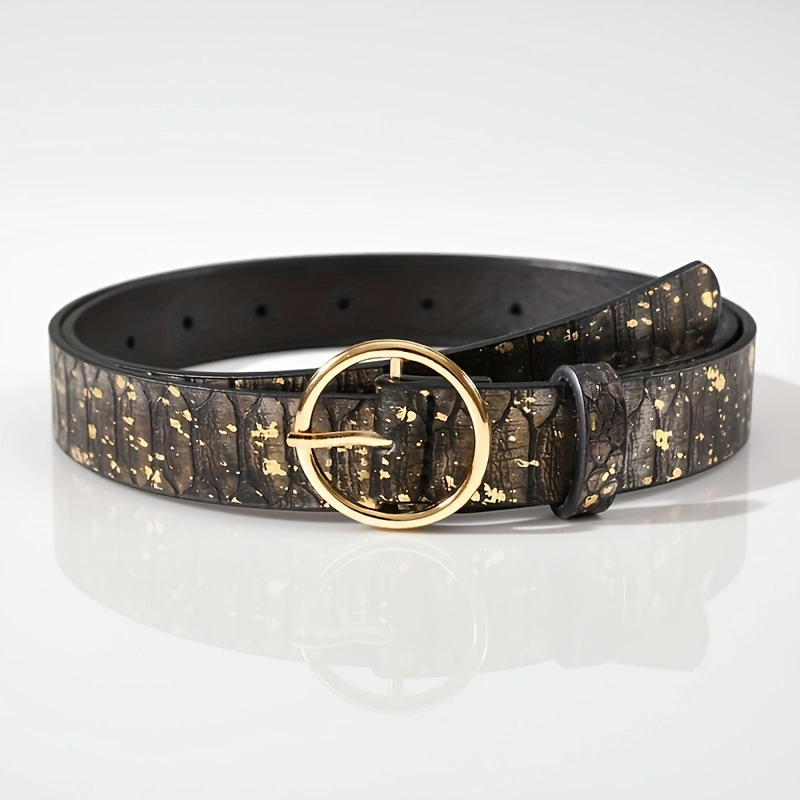 European and American Trendy Snake Pattern Women's Belt, Personalized Wear, Dress, Jeans, Round Buckle, Small Belt, Retro Girdle