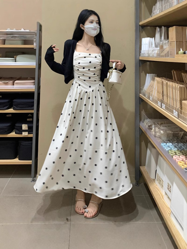 惊艳炸街两件套2025春秋季新款波点连衣裙长袖开衫套装女大码代发|undefined