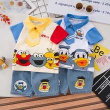 夏季新款男女童短袖套装帅气宝宝哪吒拼色时尚T恤套装