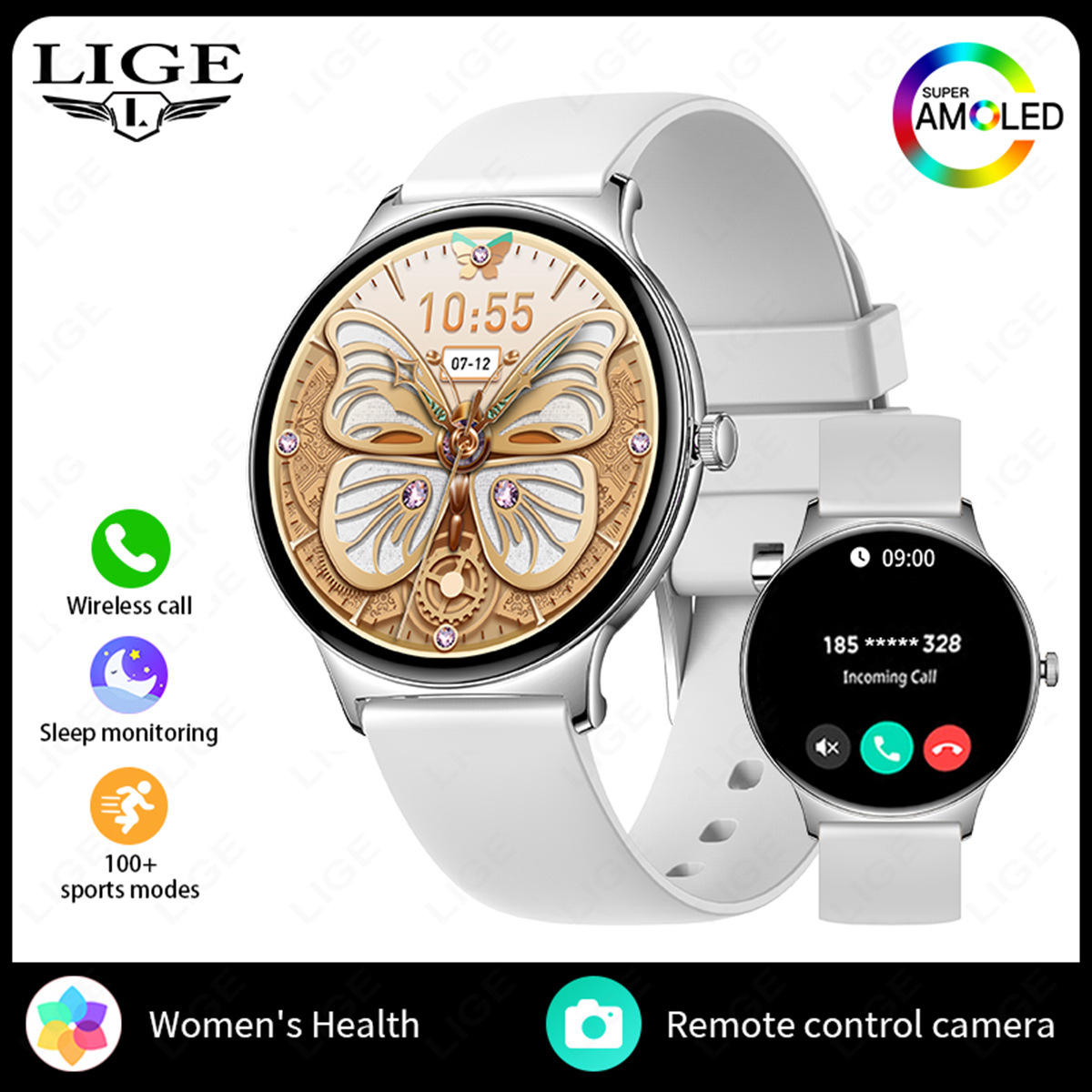 Women's Smartwatch With Heart Rate Blood Oxygen Monitor Bluetooth Calling Voice Assistant Pedometer Sports Watch_voghion.com