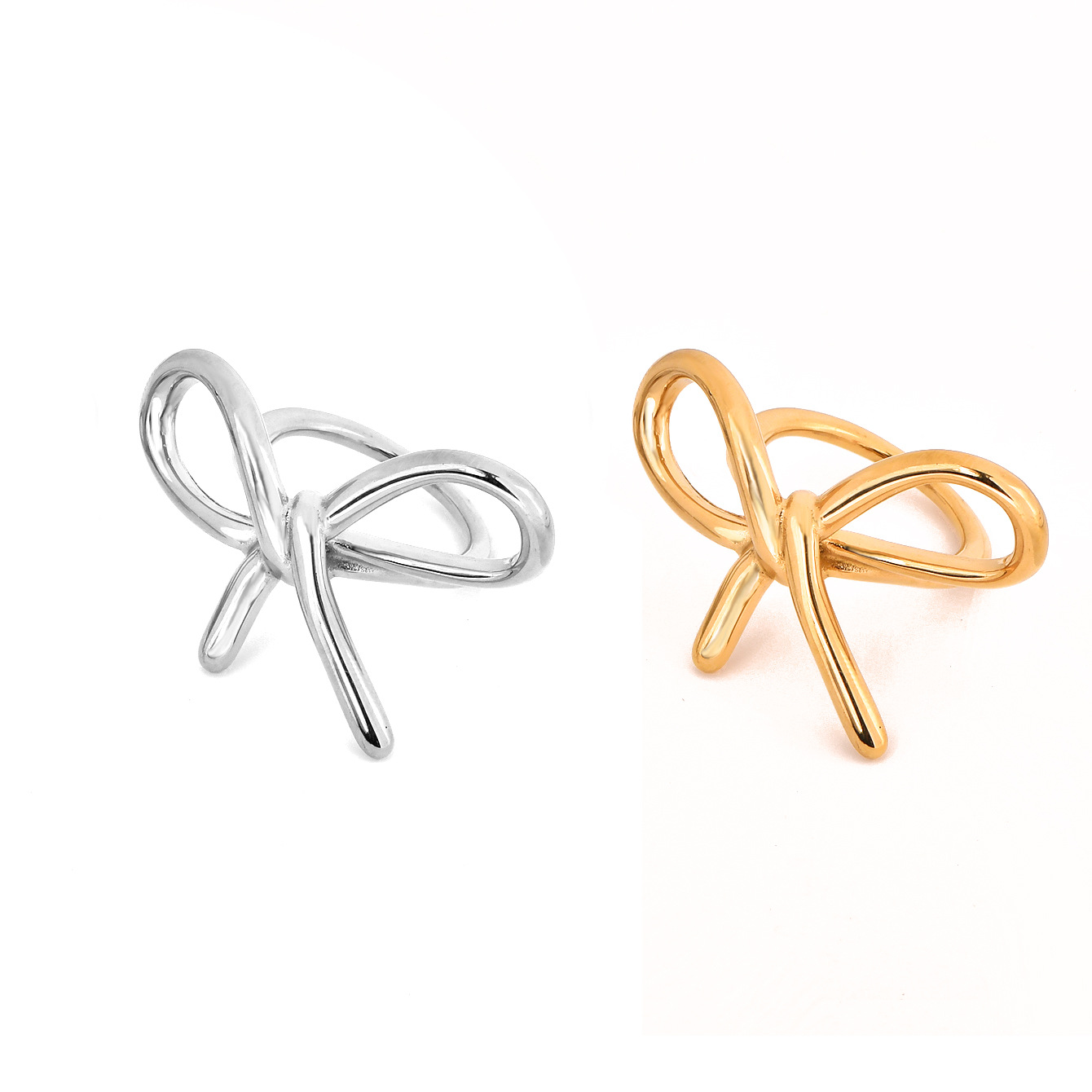Sweet, Simple Style Style PVD Coated Real Gold Plated Bow Knot Stainless Steel Sweet Simple Style Waterproof Non Tarnish Rings