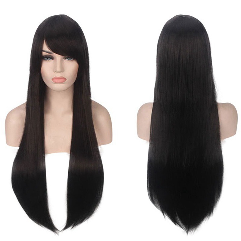 Halloween largo Bangs largo pelo recto 80cm color de alta temperatura Peluca de seda cos anime cos pelo falso en stock Generación de pelo