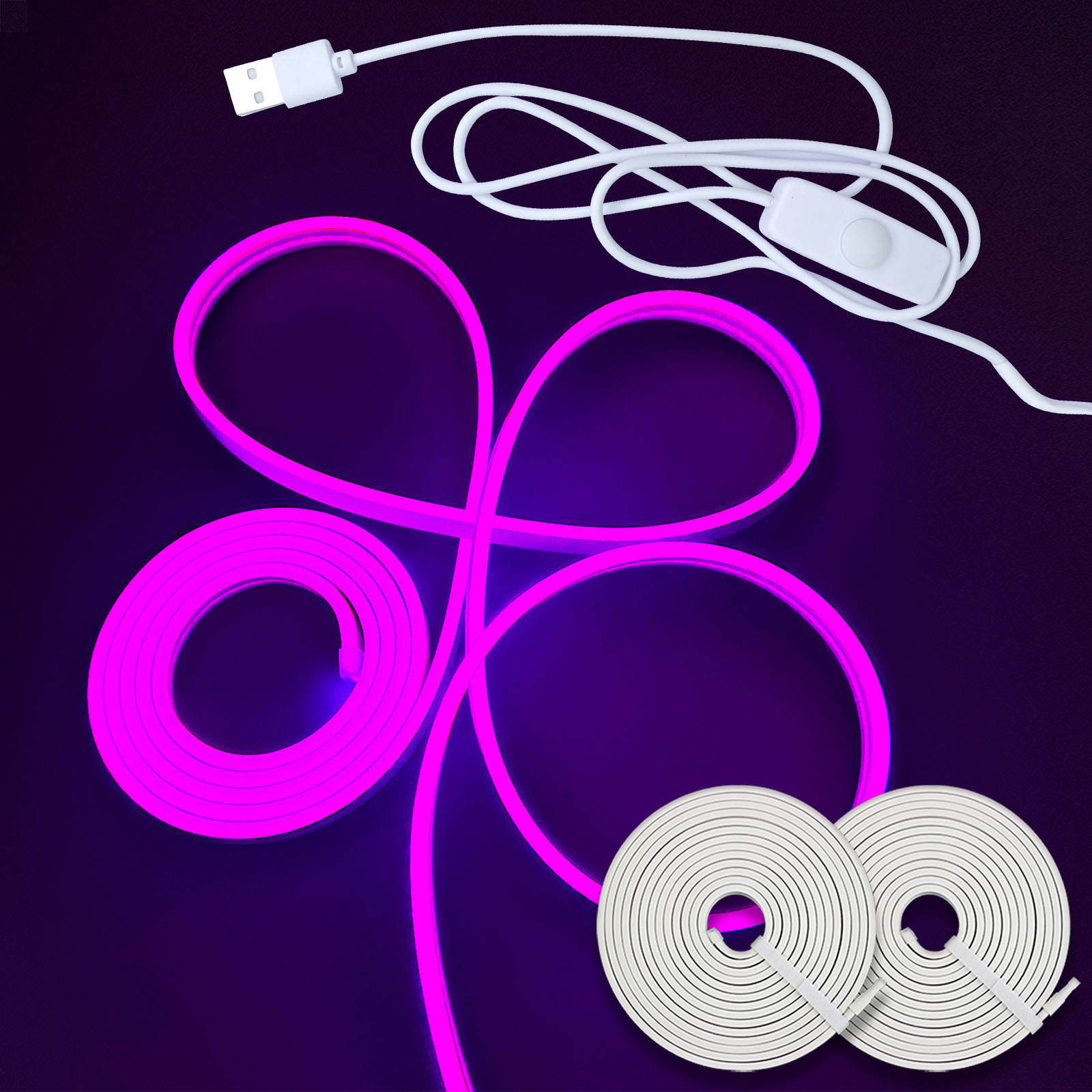 Luz de neón USB 5V con interruptor botón de atenuación LED de baja tensión flexible impermeable luz blanca cálida banda de luz blanca