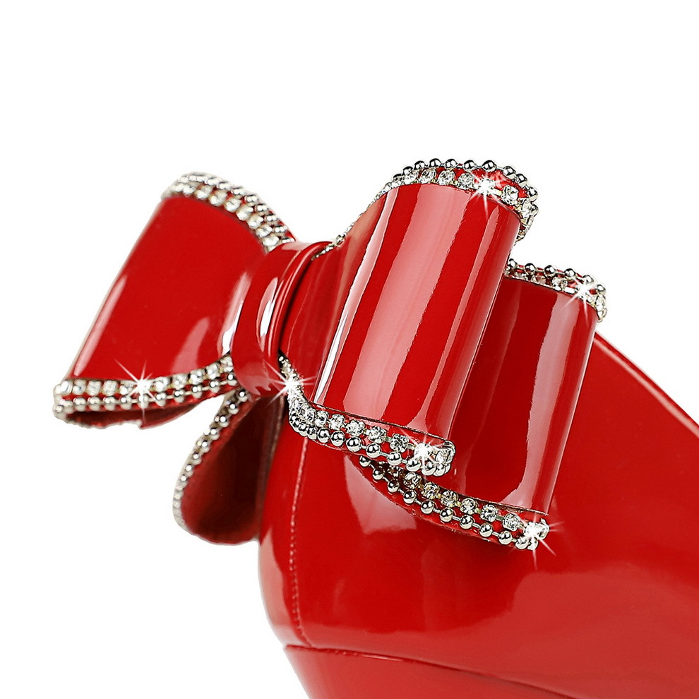Damen Stiletto Pumps Mit Schleife Aus Lackleder Spitz Zulaufend_voghion.com
