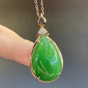 Fubei Diamond Jewelry [18K Gold Inlaid with Natural Hetian Jasper Yang Green Water Drop Pendant] Loose Stone about 15*23mm