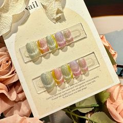 新款多巴胺ins風七彩炫麗彩虹琉璃貓眼純手工光療穿戴甲貼片