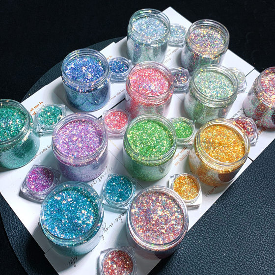 Heavenly female loose flower glitter flowing hemp onion powder laser sequins quicksand mahjong DIY material bag nail art crystal drop glue A